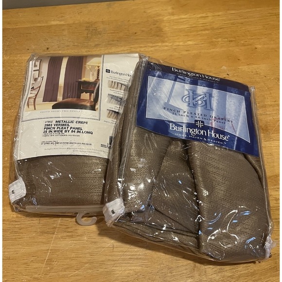 Other - Vtg (2) Burlington‎ House Metallic Crepe Drapery Panels Pinch Pleated 25x84"